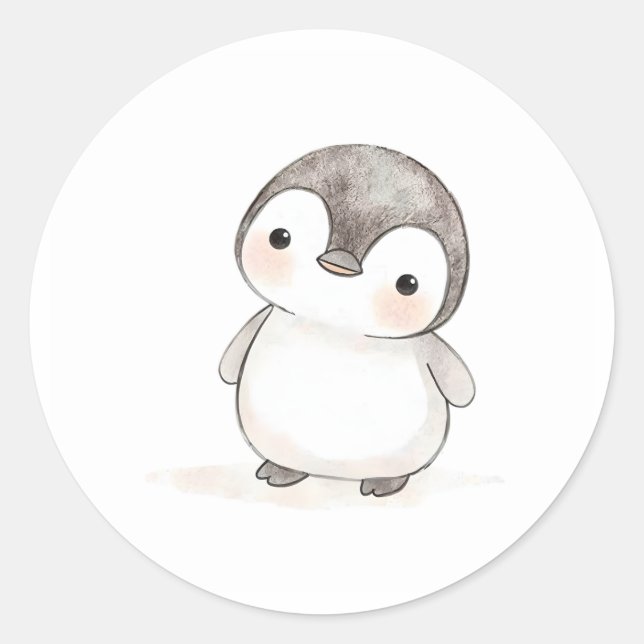 Adorable Baby Penguin Sticker Watercolor Print (Front)