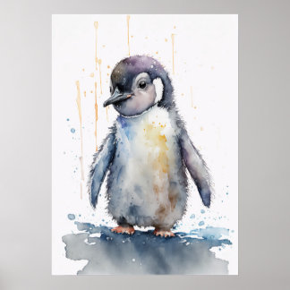 Adorable Baby Penguin Watercolor Nursery Poster