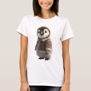 Adorable Baby Penguin Wearing a Cosy Knitted Brown T-Shirt