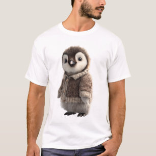 Adorable Baby Penguin Wearing a Cosy Knitted Brown T-Shirt