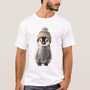 Adorable Baby Penguin Wearing Knitted Beanie T-Shirt