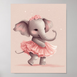 Adorable baby pink elephant with polka dot dress poster