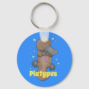 Adorable baby platypus illustration with bubbles key ring