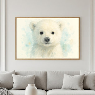 Adorable Baby Polar Bear Cub Watercolor Portrait Poster