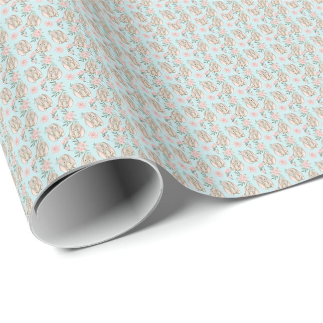 Adorable Baby Rabbits Blue Wrapping Paper (Roll Corner)