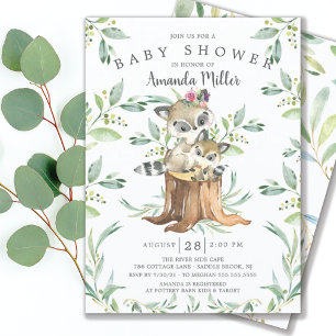 Adorable Baby Racoon and Mum Woodland Baby Shower Invitation