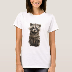 Adorable Baby Racoon in Cosy Brown Scarf T-Shirt