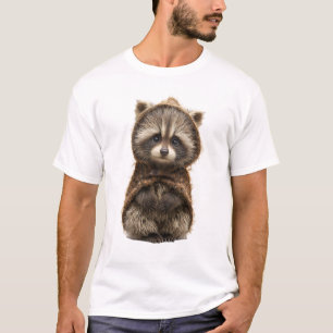 Adorable Baby Racoon in Rustic Brown Hooded Cloak T-Shirt