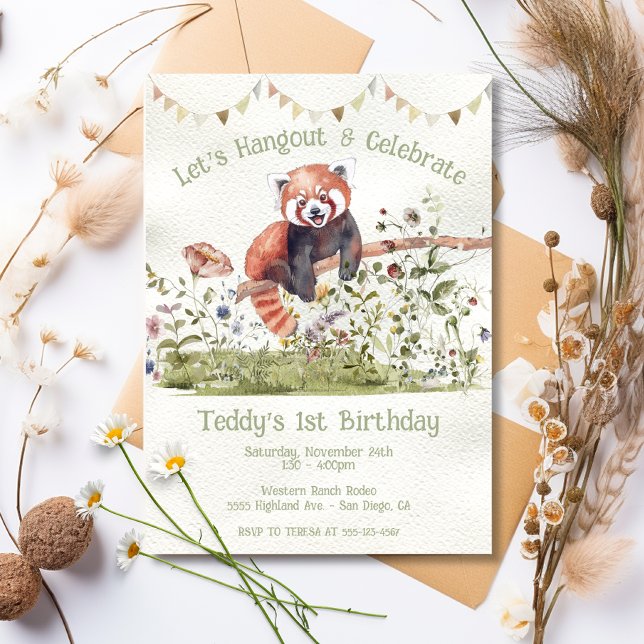 Adorable Baby Red Panda Bear 1st Birthday Party In Invitation (Creator Uploaded)