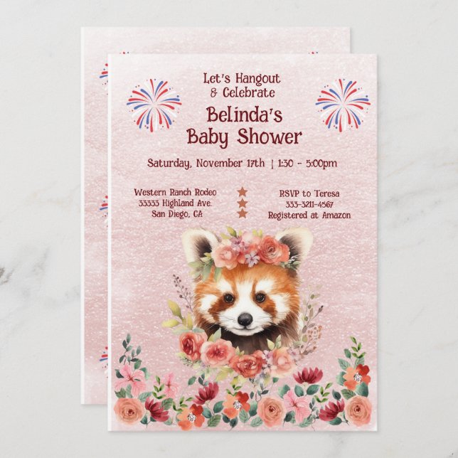 Adorable Baby Red Panda Bear Baby Shower Invitation (Front/Back)