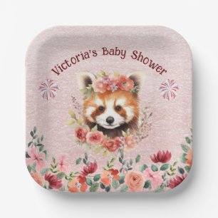 Adorable Baby Red Panda Bear Baby Shower Paper Plate