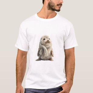 Adorable Baby Seal in a Knit Scarf Illustration T-Shirt