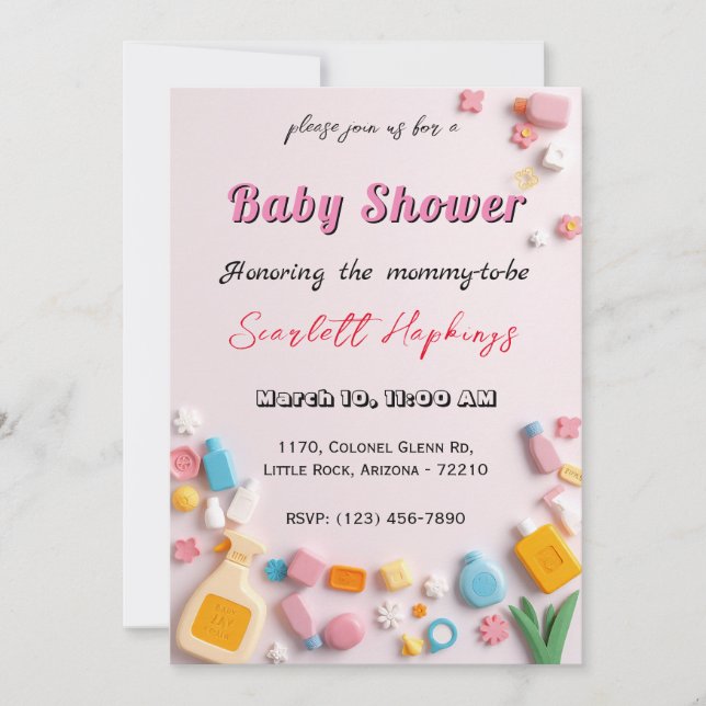 Adorable Baby Shower Card with Baby Essentials (Front)