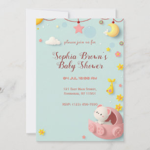 Adorable Baby Shower Design with Cute Cartoon Bear Invitation