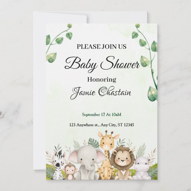 "Adorable Baby Shower Invitations with Cute Pets a (Front)