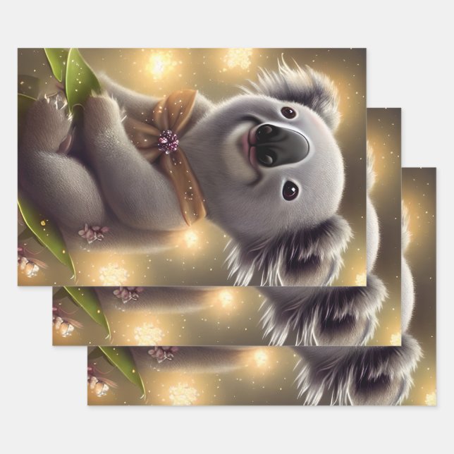 Adorable Baby Smiling Koala Bear Wrapping Paper Sheet (Set)