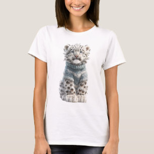Adorable Baby Snow Leopard in Blue Knitted Sweater
