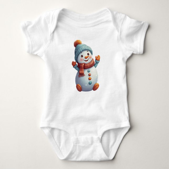 Adorable Baby Snowman in Hat and Scarf  Baby Bodysuit (Front)