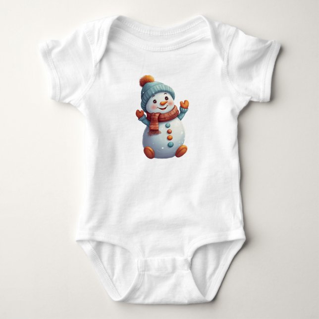 Adorable Baby Snowman in Hat and Scarf  Bodysuit (Front)