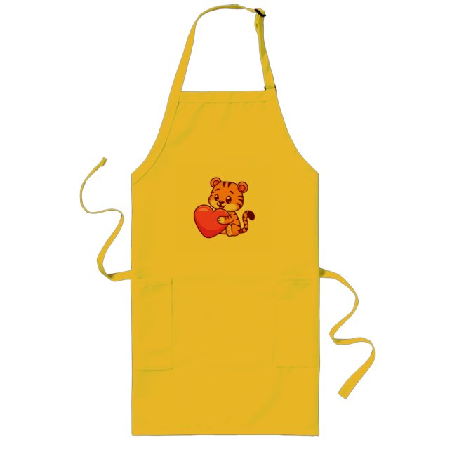 Adorable Baby Tiger Hugging a Heart Long Apron (Front)