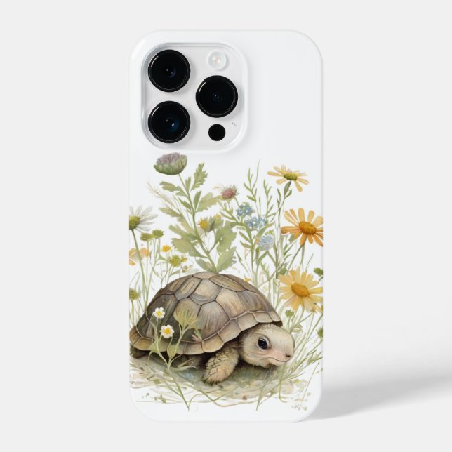 Adorable Baby Turtle in Wildflowers iPhone Case (Back)