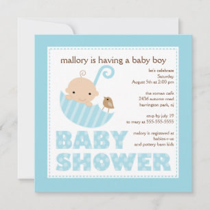 Adorable Baby Umbrella Boy Baby Shower Invitation