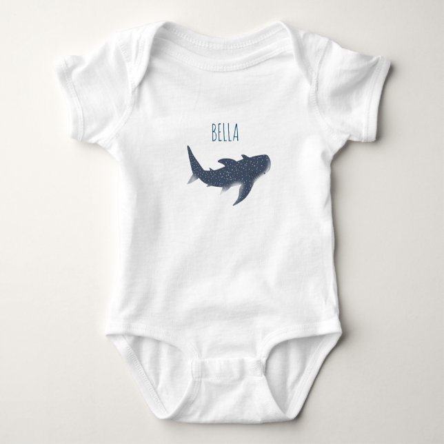 Adorable Baby Under the Sea Whale Shark Name Baby Bodysuit (Front)