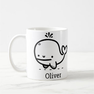 Adorable Baby Whale - Kawaii Sea Creature Line Art Coffee Mug