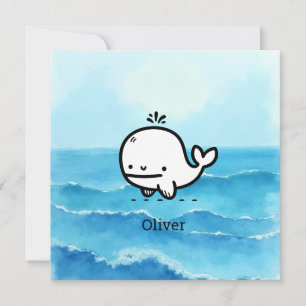 Adorable Baby Whale - Kawaii Sea Creature Line Art Invitation
