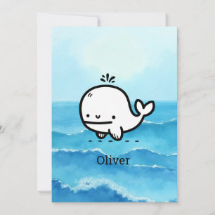 Adorable Baby Whale - Kawaii Sea Creature Line Art Invitation