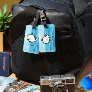 Adorable Baby Whale - Kawaii Sea Creature Line Art Luggage Tag