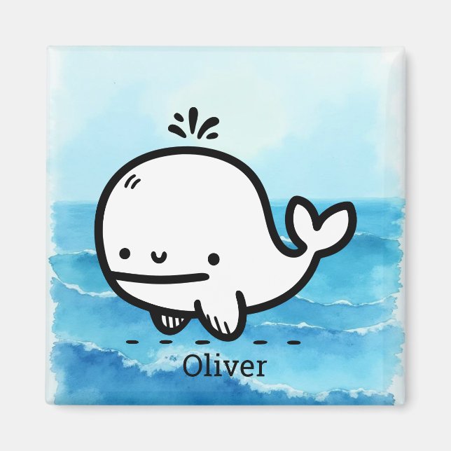 Adorable Baby Whale - Kawaii Sea Creature Line Art Magnet (Front)