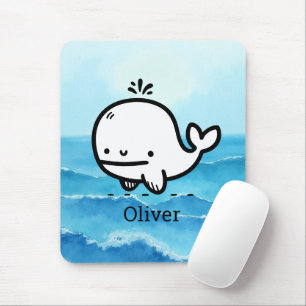 Adorable Baby Whale - Kawaii Sea Creature Line Art Mouse Pad