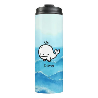 Adorable Baby Whale - Kawaii Sea Creature Line Art Thermal Tumbler