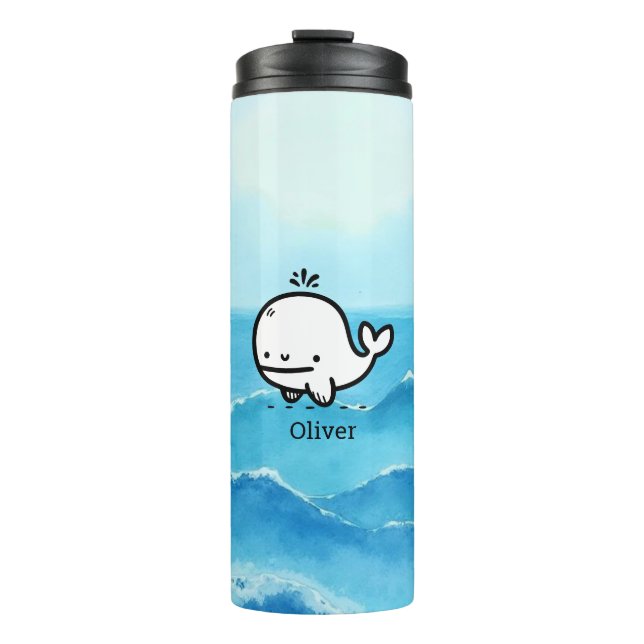 Adorable Baby Whale - Kawaii Sea Creature Line Art Thermal Tumbler (Front)