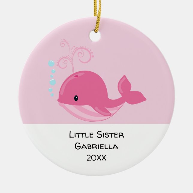 Adorable Baby Whale  Little Sister Christmas Ceramic Ornament (Front)
