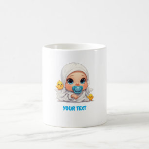 Adorable Baby with Pacifier and Cute Little Duck Coffee Mug