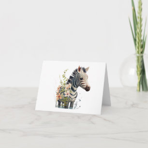 Adorable Baby Zebra with Flowers BLANK Card
