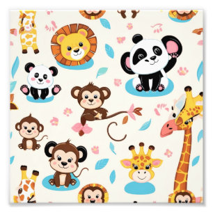 Adorable Baby Zoo Animals Seamless Pattern Photo Print