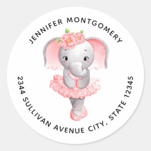 Adorable Ballerina Elephant En Pointe Address Classic Round Sticker