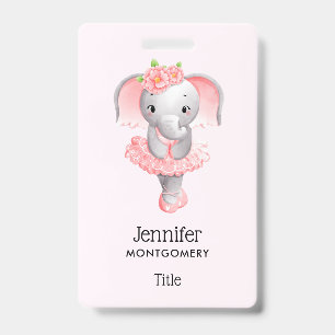 Adorable Ballerina Elephant En Pointe ID Badge