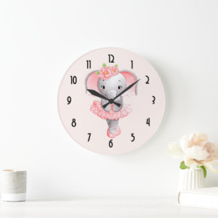Adorable Ballerina Elephant En Pointe Large Clock
