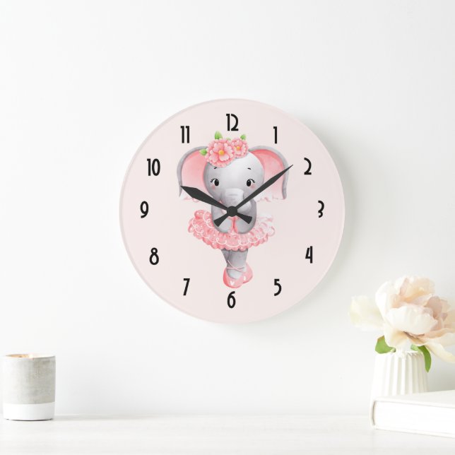 Adorable Ballerina Elephant En Pointe Large Clock (Home)