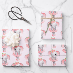 Adorable Ballerina Elephant En Pointe Pattern Wrapping Paper Sheet