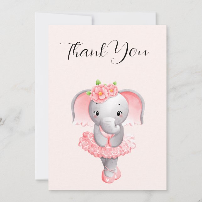 Adorable Ballerina Elephant En Pointe Thank You (Front)