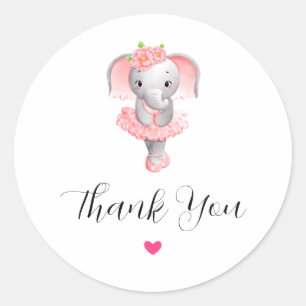 Adorable Ballerina Elephant En Pointe Thank You Classic Round Sticker
