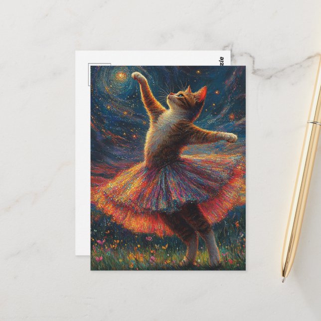Adorable Ballerina Ginger Kitty Postcard (Front/Back In Situ)