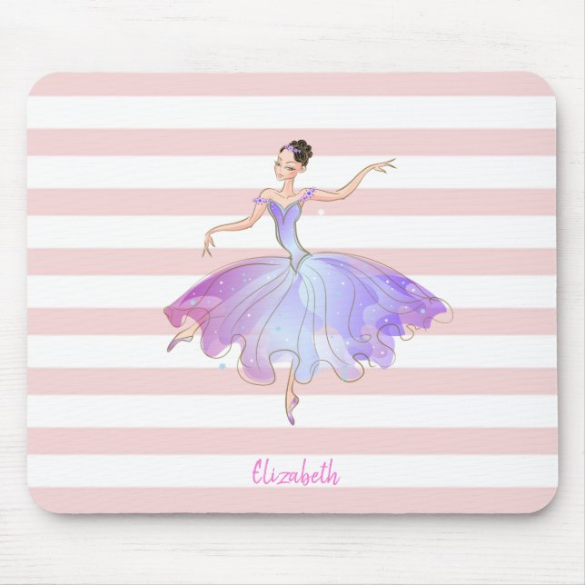 Adorable Ballerina Pink White Stripes Mouse Pad (Front)