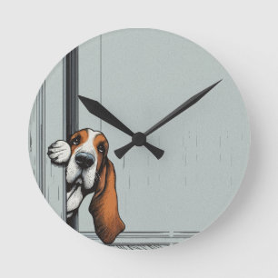 Adorable Basset Hound Dog Wall Art Round Clock