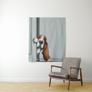Adorable Basset Hound Dog Wall Art Tapestry